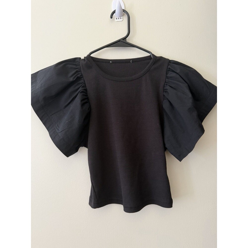 Macy’s brand Mixed Media Black Puff Sleeve Top Size S